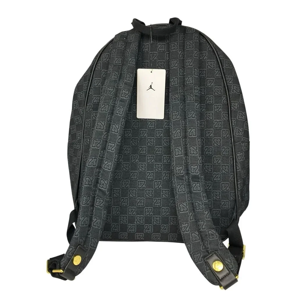 Jordan Monogram Backpack Womens 25L Black Gold Zip Jumpman School Travel Bag